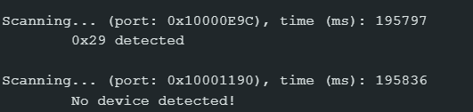 Arduino output showing that the port is 0x29